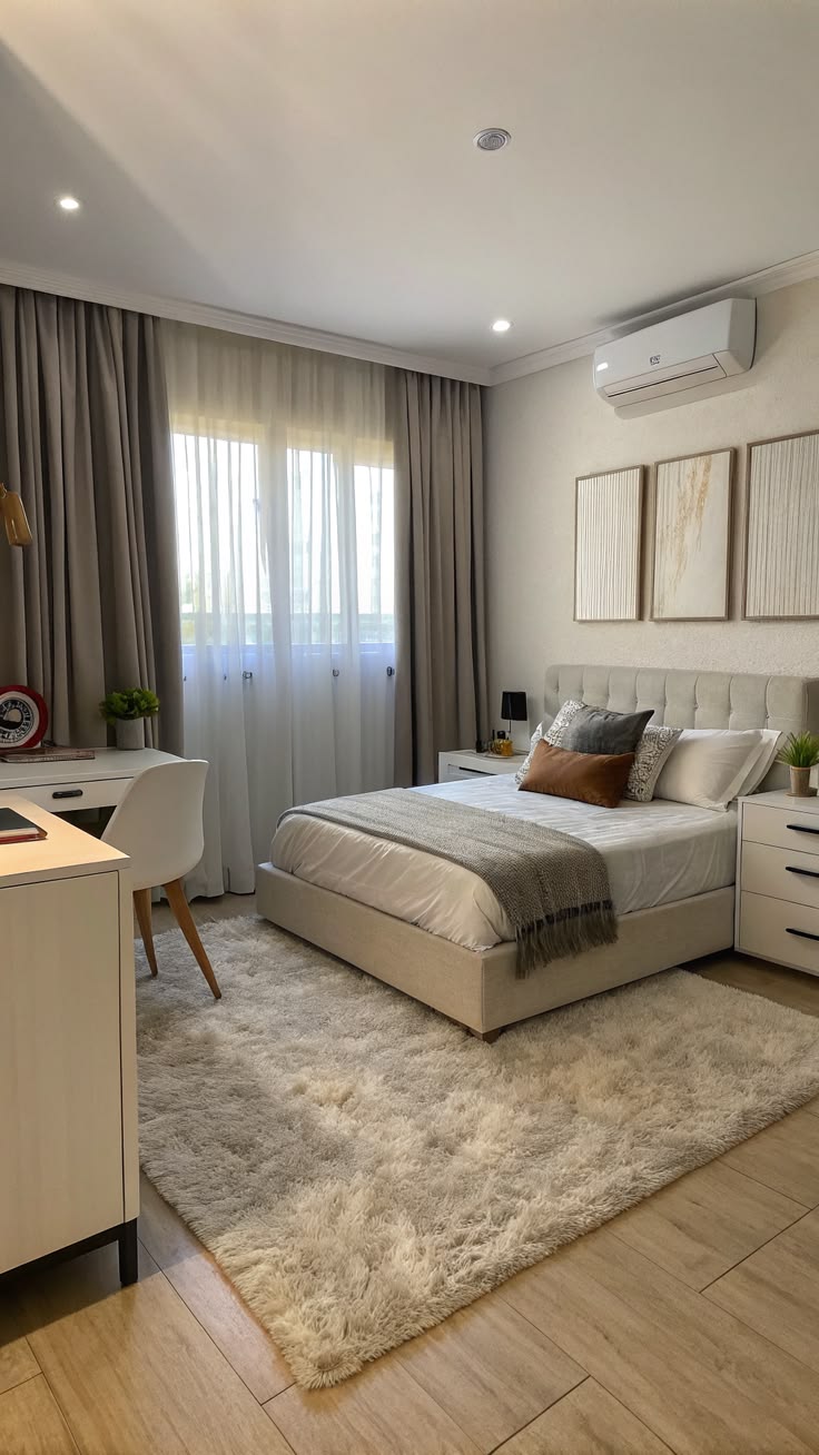 Cosy bedroom with mirrored wardrobes